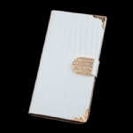 Luxury Lizard Diamond Wallet Leather Case for Apple iPhone 6 Plus White style035